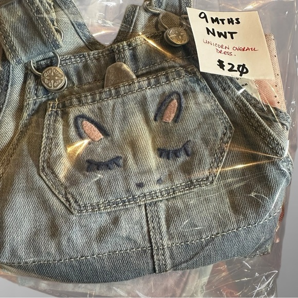 NWT, OshKosh B’gosh Unicorn Overall Jumper, Pink w/ Sparkles Tutu / Size: 9 Mths - Picture 2 of 4